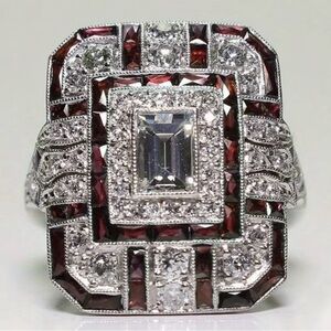 Elegant Silver Plating Ring with Red Synthetic Zirconia